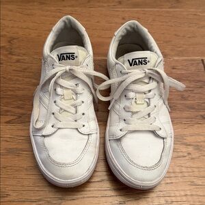 Vans White Leather Lace-Up Sneakers